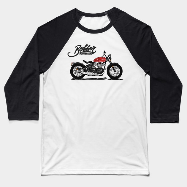 Triumph Bonneville Bobber Red Baseball T-Shirt by Hilmay